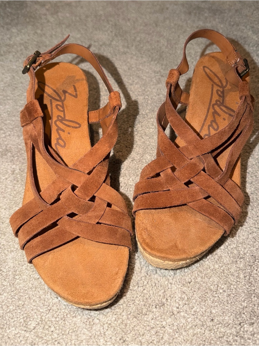 Brown Suede Strappy Wedge Sandals